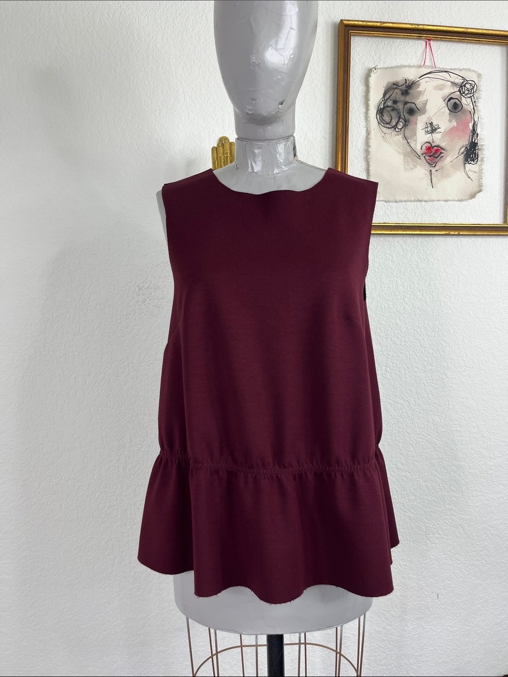 VTG H&M Scuba Peplum Merlot Sleeveless Top